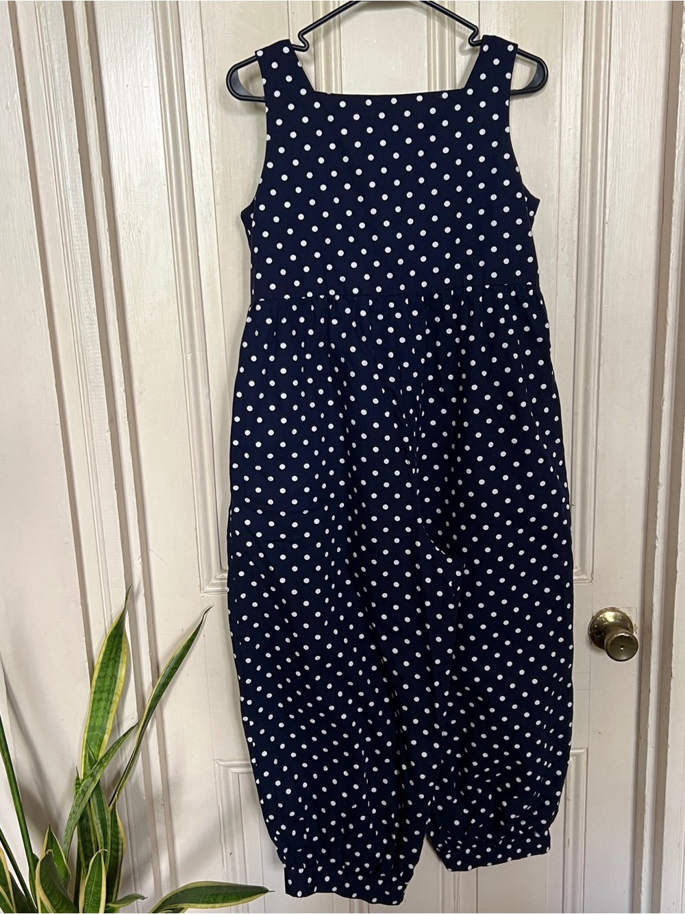 Vtg 90s Navy Polka Dot Sleeveless Jumpsuit Playsuit - Size Medium - Picture 2 of 7